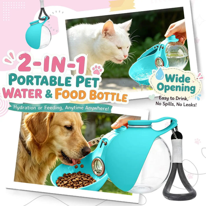 Trinkflasche für Hunde 2-in-1, mit Faltnapf